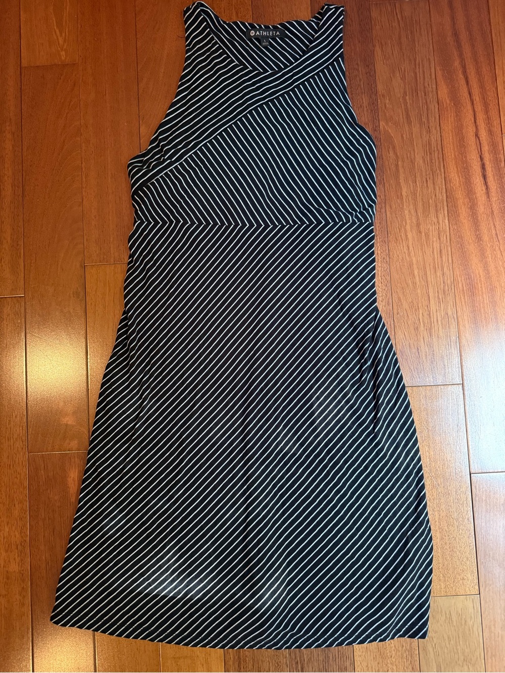 Athleta Black and White Diagonal Stripe Midi Dress